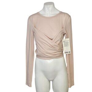 Lululemon Womens Gather & Grow Long Sleeve Top, Pink, Wrap Shirt, Cotton, 6